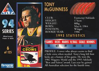 1994 Dynamic AFLPA #6 Tony McGuinness Back